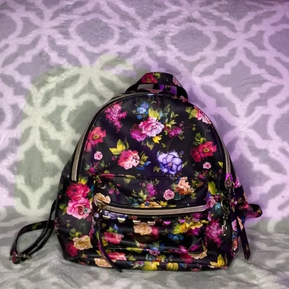 Black mini backpack with floral design Amazon.com: Floral Print Tropical Flowers Mini Backpack for  main image 3